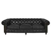 Windsor 4 Seater Black Leather Chesterfield Sofa-Dovetailed & Doublestitched